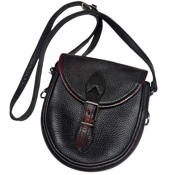 Re-Issue 1976 Roots Bavarian Leather Crossbody Satchel Black/Wine Red Purse - Picture 7 of 13